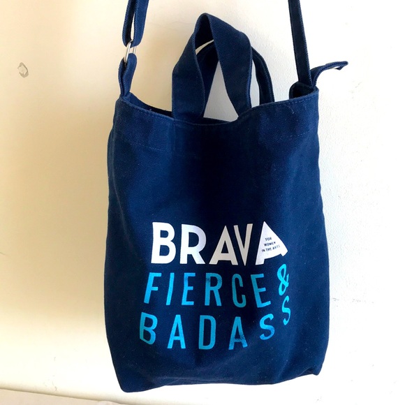 BAGGU Handbags - Baggu tote blue canvas shoulder strap 2 top handles Brava worn in Arts graphic